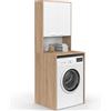 IDMarket - Piano lavatrice WALLIS con armadio in faggio e legno bianco