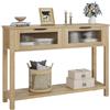 GarveeHome Consolle Rustica in Legno Con 2 Cassetti Vetro Tavolino Laterale a Ripiani Divano Ideale Ingresso, Soggiorno Corridoio o Atrio Mobile Contenitore Sottile d'Appoggio Da Posizionare Dietro Il Divano