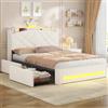 AOGLLATI Letto Matrimoniale 140x200 cm, Stile Principessa, Bianco,Velluto
