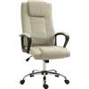 Vinsetto Sedia da Ufficio Ergonomica con Sedile Largo, Poltrona Scrivania Girevole in Tessuto Effetto Lino con Poggiatesta, Funzione Dondolo, Braccioli Imbottiti, Altezza Regolabile, Beige