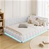FUCMKON Letto imbottito da 140 x 200 cm, con LED e USB, divano letto da giorno da 140 x 200 cm, con rete a doghe, letto singolo per ragazzi, in velluto, senza materasso (beige)