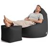 Avalon - Puff Poltrona Sacco Gigante con Poggiapiedi Jive Deluxe Sfoderabile, Pouf di Qualità Sartoriale, Bean Bag per Sedersi Ergonomico, Tessuto Antistrappo Impermeabile, Made in IT (Nero)