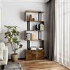 MODERION Mensola da parete, libreria con mobiletto, scaffale a scala, per soggiorno, ufficio, camera da letto, cucina, design a S (174,5 x 70 x 25 cm) (marrone)