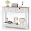 LIFEZEAL Tavolo Consolle, Console Bianca in Legno, Tavolo d'Ingresso a 2 Ripiani, con 2 Cassetti, Antiribaltamento, Moderno, Corridoio, Entrata, Soggiorno, Dietro Divano, Max 80 kg, 106x30x81,5 cm