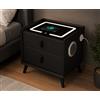 TexLom Comodino Smart con Ricarica Wireless, Bluetooth Audio, Luce LED, 2 Porte USB e 2 Cassetti, Tavolino da Camera Moderno 50x40x45 cm (Nero)