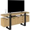 Songvas Mobile TV 180cm - Mobile TV in Stile Industriale con 2 Cassetti e 2 Ante, Illuminazione LED, Finitura Rovere Simil-Rovere + Struttura in Nero, adatto per Soggiorno/Camera(180x40x80cm)