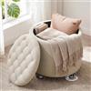 Ckaff Pouf Contenitore con Ruote, 48cm Pouf Poggiapiedi Rotondo, Sgabello Imbottito con Lavorazione Capitonné e Coperchio Rimovibile per Soggiorno, Camera da Letto e Sala da Pranzo, Lino, Beige