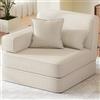 Luxstein Divano letto pieghevole, 95 cm, divano modulare da pavimento in velluto a coste, con schienale alto e braccioli, letto per gli ospiti, per camera da letto, crema