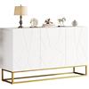 Solisburne Credenza con 3 ante e 3 armadi a doppio piano, cassettiera per camera da letto, armadietto a buffet con ripiani regolabili, armadietto per soggiorno, 130 x 35 x 76 cm, bianco + oro
