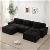 Bladez Divano modulare in corduroy, 3 posti, forma a U, divano letto con pouf, senza montaggio, seduta profonda, divani a compressione senza ossa, combinabili, divano lounge per soggiorno, nero, 3