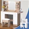 ALFORDSON Tavolo da toeletta con illuminazione, sgabello, 6 ripiani aperti | Grande tavolo da trucco 110 l x 40 P x 138 H cm, specchio LED, 3 colori di luce, 5 cassetti, tavolo pieghevole