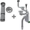 evineo m10 set scarico per lavello da cucina in acciaio inox con una vasca e vaschetta secondaria, incluso controllo remoto dello scarico e pezzo di compensazione dell'altezza, EV1002+EV1013, m10 acciaio inox satinato lucido [Lavelli da Cucina > …