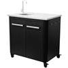 Cozze® Cucina da esterno 90 con lavello e rubinetto - Piano in acciaio inox, modulo BBQ componibile con vano contenitore, supporto sacco rifiuti, ganci e ruote, portata 100 kg