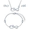 INFINIONLY Parure di gioielli, Bracciale Orecchini Collana ciondolo da donna ragazza, Collana Bracciale Orecchini in argento 925, Set di gioielli con simbolo dell'infinito e trifoglio fortunato
