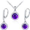 MICMIF Set Gioielli Rotondo Cristallo di Zirconi in Argento 925 per Donna, Orecchini Pendenti Halo Collane con Ciondolo Pietre Portafortuna Bianco Viola Blu Rosa Azzurro Rosso Verde
