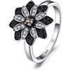 JewelryPalace Fiore Anello da Cocktail Argento con Naturale Spinello Nero, Anelli Argento 925 con Genuino Quarzo Fumé Marrone, Fedina Anelli Anniversario Set Gioielli