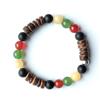 LE DEUCALION... DES PIERRES DES MERVEILL Bracciale UNISEX spirito RASTA, senza chiusura, con perle di cocco naturale e pietre vere di colore. Fiocco in argento 925. Idea regalo francese, 18 CM, PIETRE VERITABILI, PIETRE VERITABILI NOCE DI