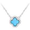 Tuscany Silver Collana da donna in argento Sterling rodiato con ciondolo a quadrifoglio da 11 mm in turchese sintetico e zirconia bianca da 1,1 mm, regolabile 40 cm/15,75 - 45 cm/17,75