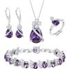EVER FAITH Set di 4 gioielli con trifoglio a forma di pera, zirconia cubica, orecchini da tennis, set di anelli, gioielli formali, regalo per le donne