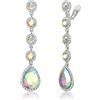Clearine Orecchini a clip da donna, splendidi strass lucidi, orecchini a goccia di cristallo, orecchini lunghi per matrimoni, feste e balli, Cristallo