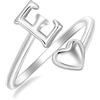 SILBERTALE Anelli iniziali in argento Sterling 925, anelli con lettere A-Z per donne, regolabili, a forma di cuore, impilabili, anelli per promessa e pollice, gioielli alla moda con confezione regalo