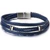COOLSTEELANDBEYOND Uomo Donna Multi-Fila Blu Navy Intrecciato Cuoio Braccialetto, Pelle Bracciali Avvolgere con Acciaio Chiusura Magnetica
