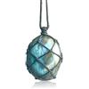 Spring.Rd Collana con ciondolo a forma di palma labradorite naturale con corda intrecciata a mano regolabile, pietra di luna naturale labradorite grezza pietra curativa ciondolo uomo donna collana