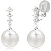QUKE Orecchini da donna a forma di foglia con zirconia cubica e perle finte, pendenti, da sposa, senza foro, gioiello da donna, Zirconia cubica