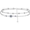 J.MOULING J.MOULIN - Cavigliera in argento Sterling 925, design a doppia fila con zirconi blu, cavigliera regolabile 22 + 4 cm, per donne (gioiello per gambe, occhio male)