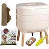 WormBox Moutta | Urbalive 2 vassoi Avorio, Kit Completo I Vermicompostaggio Design I 250g di Vermi Lombrichi / 500 pz. I Substrato Iniziale I Stuoia di Canapa + Pala I Interno, Balcone e Giardino