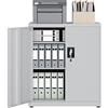 LAND·VOI Armadio in Acciaio 3 Ripiani con Serratura Ripiani Regolabili Ante a Doppia Porta Armadio per Ufficio Mobile in Metallo per Ufficio Garage Cucina Officina 80x40x91.5 cm