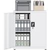 LAND·VOI Armadio in Acciaio 3 Ripiani con Serratura Ripiani Regolabili Ante a Doppia Porta Armadio per Ufficio Mobile in Metallo per Ufficio Garage Cucina Officina (Bianco, 80×40×91.5 cm)