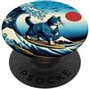 Surfing Cat Hokusai Great Wave Off Kanag Surfing Cat Hokusai Grande Onda Off Kanagawa Giapponese Retrò PopSockets PopGrip Adesivo