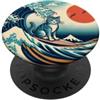 Surfing Cat Hokusai Great Wave Off Kanag Surfing Cat Hokusai Grande Onda Off Kanagawa Giapponese Retrò PopSockets PopGrip Adesivo
