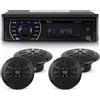 Pyle Autoradio Bluetooth, Stereo Nautico per Yacht e Accessori Barca con Radio AM/FM, Lettore MP3/SD, Display LCD e Microfono, Kit con 4 Altoparlanti Impermeabili 16,5 Cm, Casse Audio Speaker