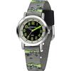 JACQUES FAREL hayfield Jacques FAREL KPS 605 - Orologio da polso per bambini, analogico, al quarzo, con cinturino in tessuto, dinosauro T-Rex, colore: grigio, nero, verde