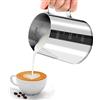 JOPHEK Bricco per Latte in Acciaio Inox con Segno di Misurazione, Lattiera Mucca per Cappuccino con Beccuccio Speciale Latte Art, Adatto per Espresso (350ML)
