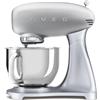 Smeg, Impastatrice Planetaria SMF02SVEU, 10 Velocità, Smooth Start, Ciotola da 4,8 L, Sicurezza Blocco Motore, Frusta Filo, Frusta Piatta, Gancio e Coperchio Versatore in Dotazione, 800W, Silver