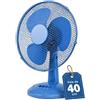 BAKAJI Ventilatore da Tavolo Diametro 40 cm con 3 Velocità Selezionabili, Funzionalità Oscillazione Automatica, Inclinazione Regolabile, Silenzioso, Potenza 45 Watt da Appoggio (Blu)