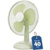 BAKAJI Ventilatore da Tavolo Diametro 40 cm con 3 Velocità Selezionabili, Funzionalità Oscillazione Automatica, Inclinazione Regolabile, Silenzioso, Potenza 45 Watt da Appoggio (Salvia)