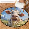 Mexpekil Tappeto rotondo per interni ed esterni, 90 cm, divertente bestiame, animale, fiore, motivo rustico, a pelo basso, antiscivolo, per soggiorno, tavolino da caffè e cucina