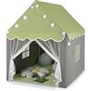 HOMASIS Tenda da Giochi per Bambini, Casetta per Bambini Interna con Tappeto Lavabile e Luci a Forma di Stella, Casa Giochi con Porta e Finestre, 105 x 121 x 136 cm (N.Verde)
