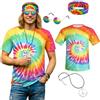 NebulaGlam Costume da hippie da uomo, anni '60, '70, '80, abbigliamento anni '70, maglietta colorata, abbigliamento da discoteca, accessori hippie, carnevale