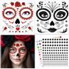 DPKOW Tatuaggio Viso Halloween con Brillantini Viso, Tatuaggi Temporanei Halloween Cranio Accessori per Costume di Halloween Trucco per Uomini Donne e Bambini Tatuaggi Finti