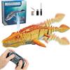 ALEENFOON 2.4GHz Barca Telecomandata Mosasaurus con Luce & Spray, Doppio Eliche RC Barca Telecomandata Dinosaur per Bambini, RC Squalo Motoscafo, Piscine e Laghi Giocattolo Spruzzare Acqua (Giallo)
