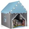 GYMAX Casetta a Tenda da Gioco per Bambini, con Materassino in Fondo, Porta in Velo e Finestrini Laterali, Luci Colorate a Forma di Stella, per Cameretta e Salotto (blu)