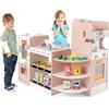 COSTWAY Mercato Giocattolo per Bambini, Negozio Giocattolo in Legno (Rosa) | con Cassa, Macchina Caffè e Distributore Automatico, Banco Mercato Giocattolo con Scaffali e 30 Accessori, per Bambini 3+ Ann