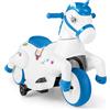 GYMAX Auto Cavalcabile Unicorno 12V, Veicolo Elettrico per Bambini con Funzione Altalena, Auto Elettrica con Ruote di Supporto, Musica e Indicatore di Batteria, per Bambini dai 3 Anni, Rosa/Blu (Blu)