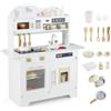 COSTWAY Cucina Giocattolo per Bambini, Cucina Gioco in Legno con Forno, Macchina per Ghiaccio, Fornello Interattivo e 17 Accessori, per Bambini 3+ Anni, 79,5 x 39,5 x 90,5 cm (Bianco)