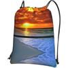 YYHHAOFA Beach with sunset Prints, zaino con coulisse e cerniera, leggero, impermeabile, con tasca frontale, per viaggi, sport e yoga